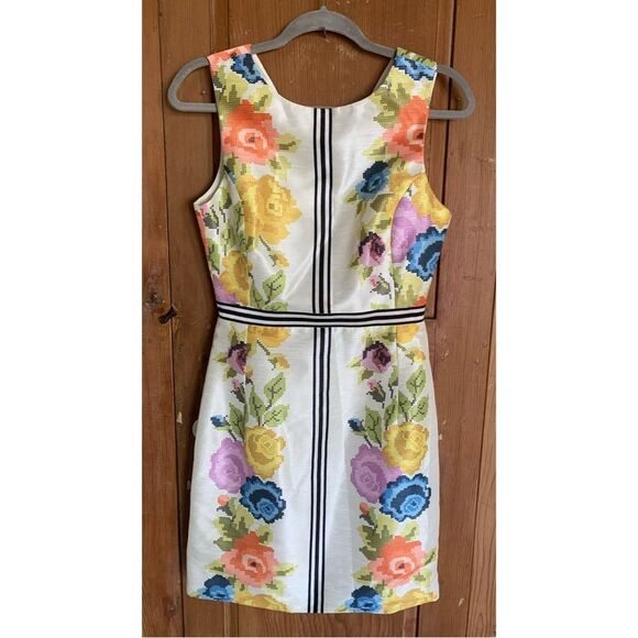 Payal Pratap white Dupion print rose Boat Neck Midi dress - Picture 1 of 12